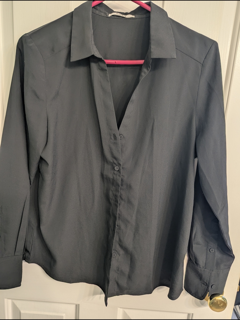 Suzy Shier Black Button-Front Blouse